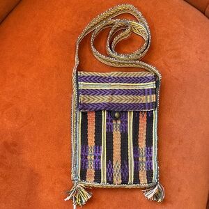 Colorful Woven, Lined Small Purse, Made in Nepal, Front Flap Opening w/Button